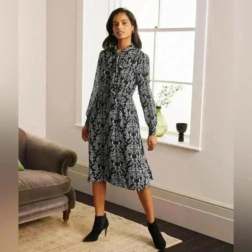 Boden Sylvia Shirt Dress Black Parrot Paradise Novelty Career Classy Twee Size 6